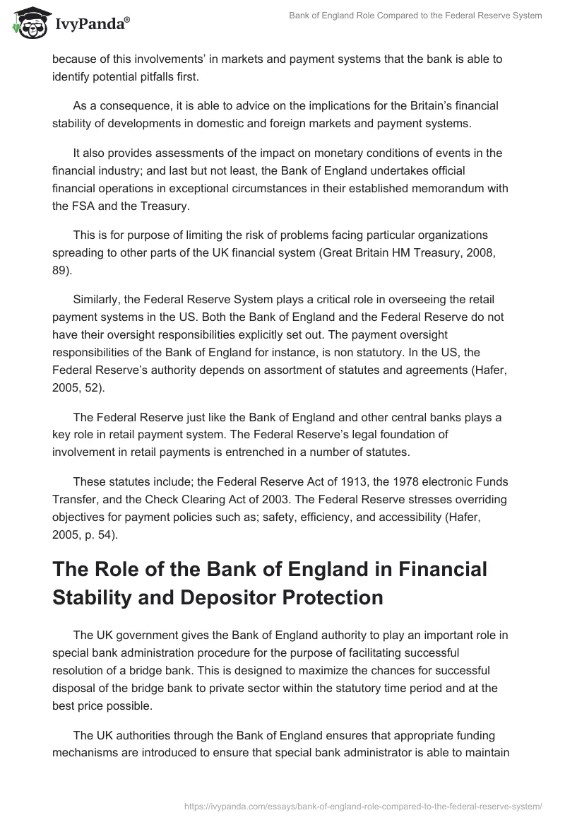 Bank of England Role Compared to the Federal Reserve System. Page 5