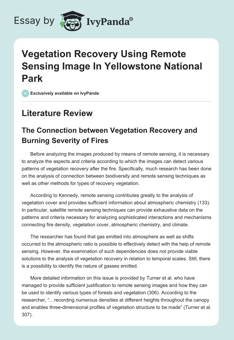 Vegetation Recovery Using Remote Sensing Image In Yellowstone National Park. Page 1