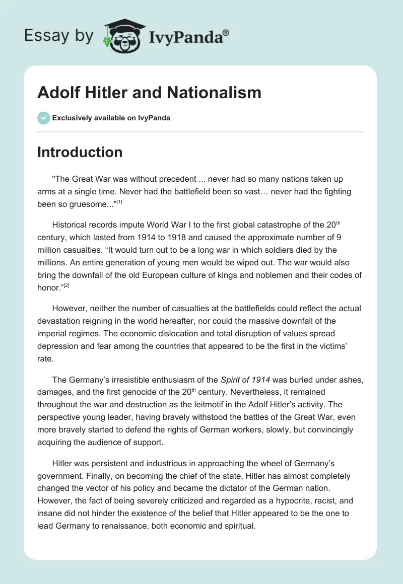 Adolf Hitler and Nationalism. Page 1