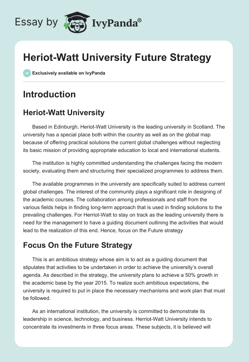 Heriot-Watt University Future Strategy. Page 1