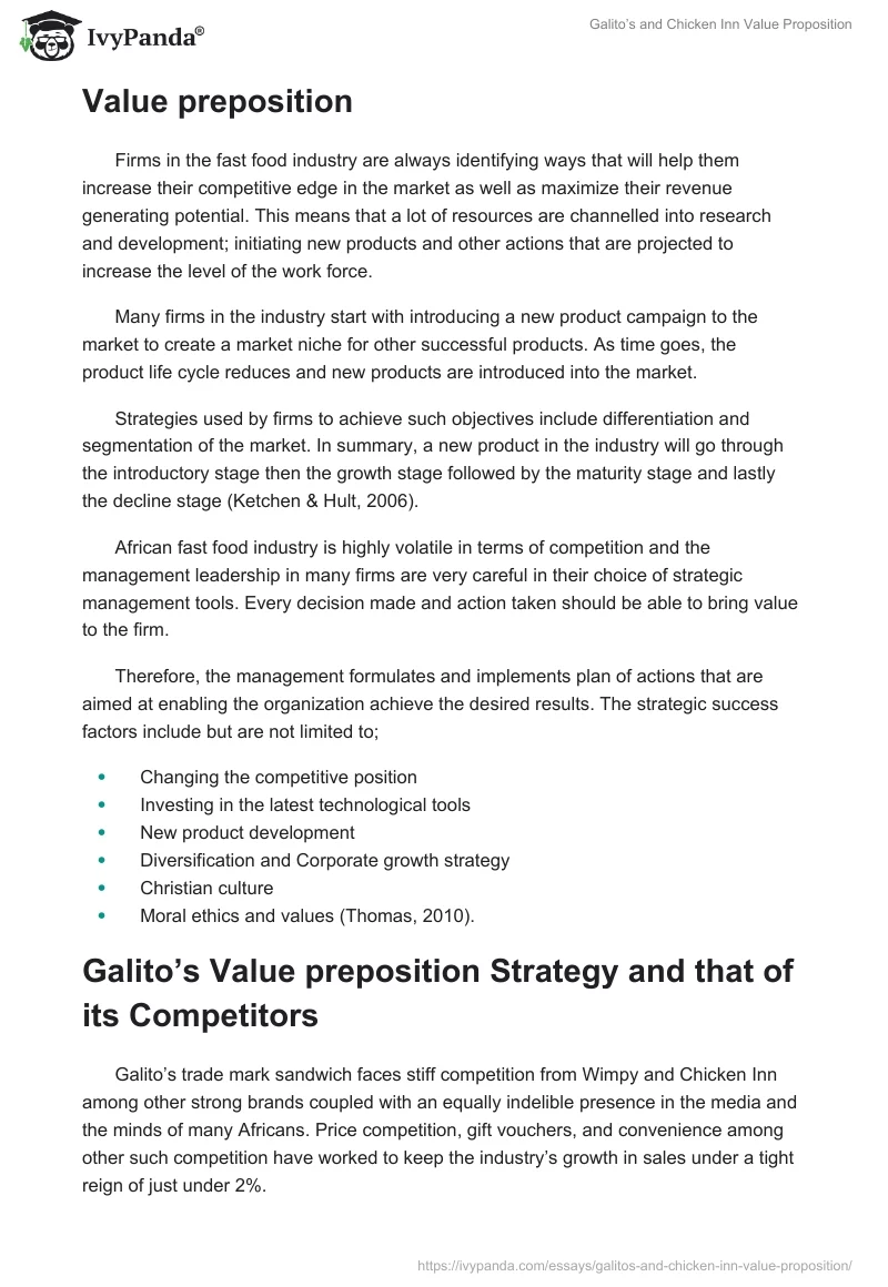 Galito’s and Chicken Inn Value Proposition. Page 3