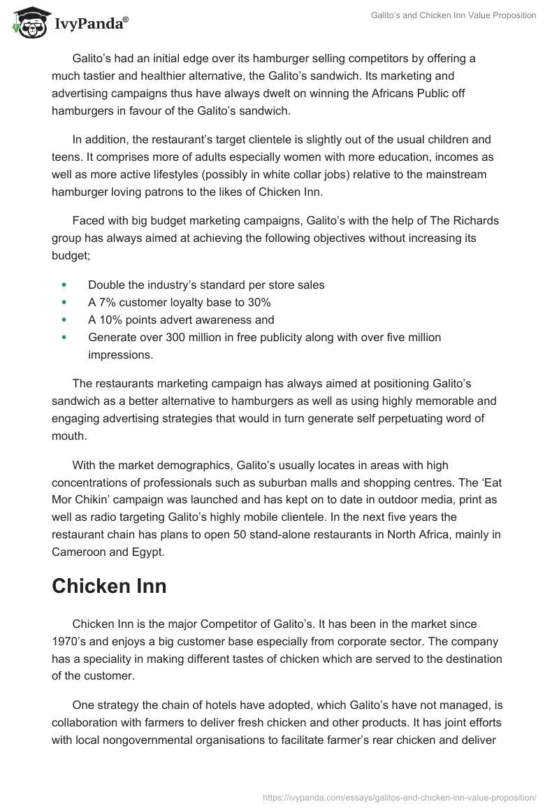 Galito’s and Chicken Inn Value Proposition. Page 4