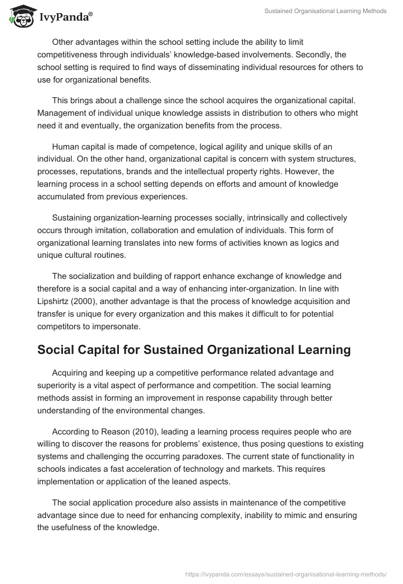 Sustained Organisational Learning Methods. Page 4