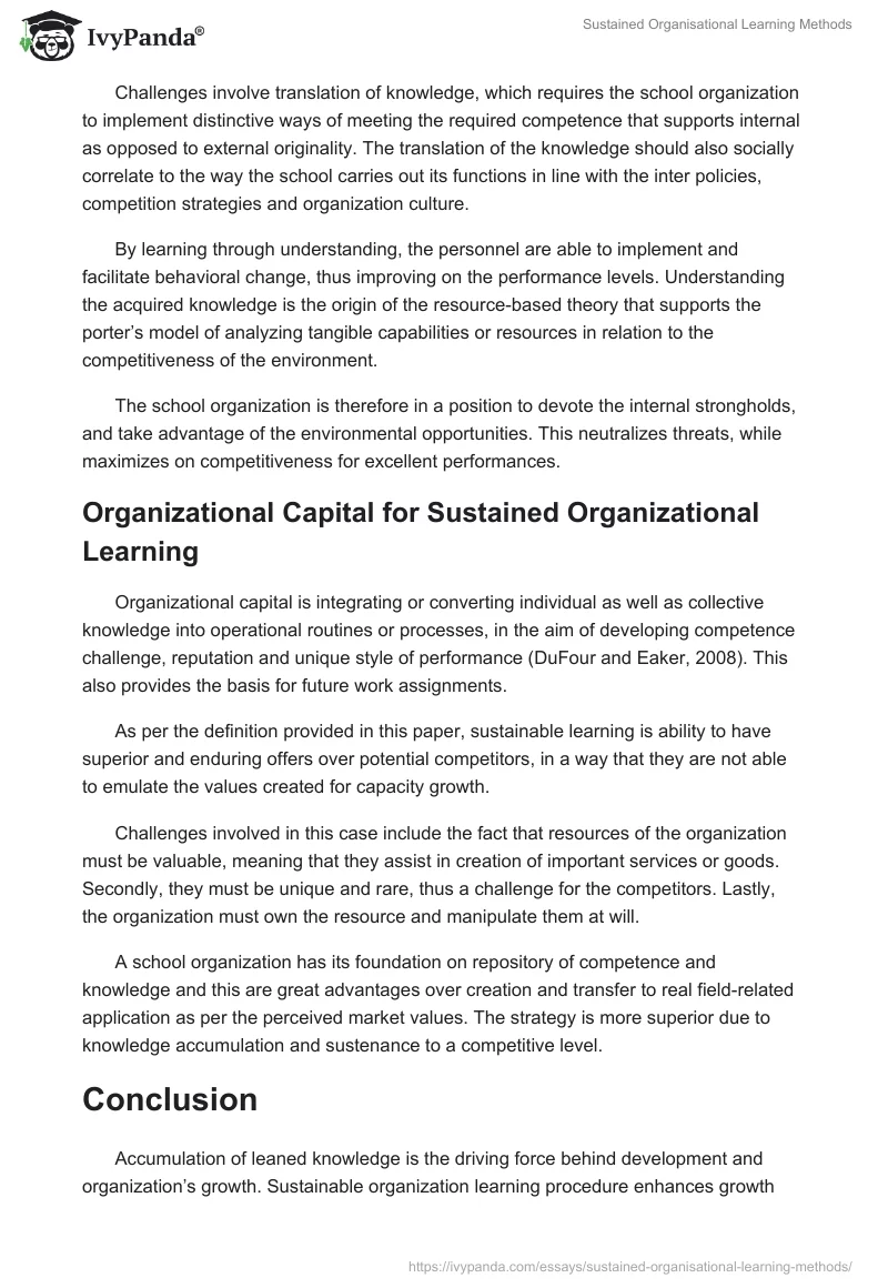 Sustained Organisational Learning Methods. Page 5