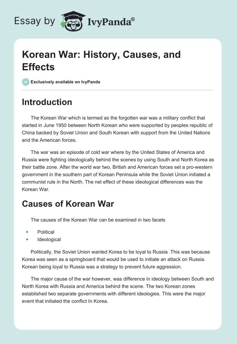 Korean War: History, Causes, and Effects. Page 1