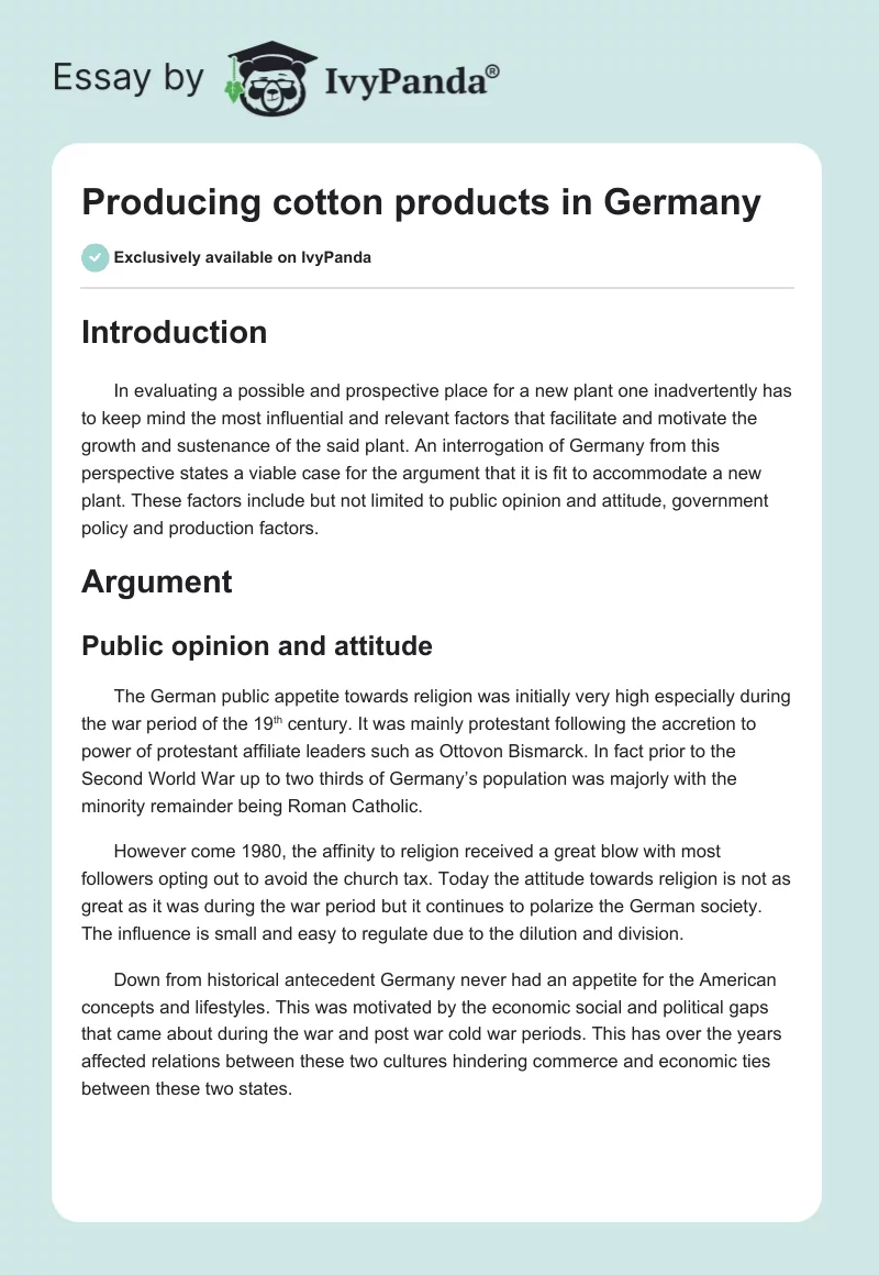 Producing cotton products in Germany. Page 1
