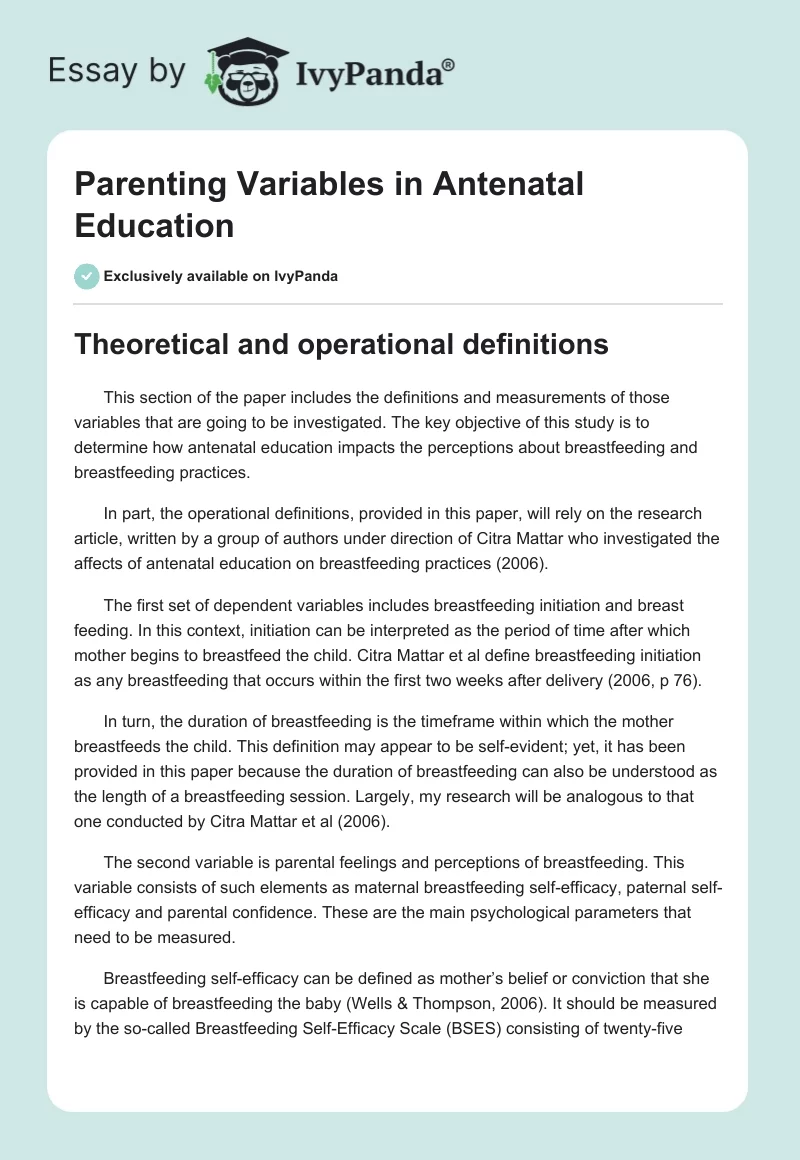 Parenting Variables in Antenatal Education. Page 1