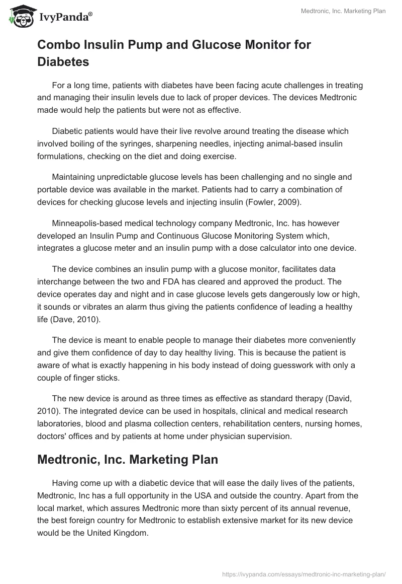 Medtronic, Inc. Marketing Plan. Page 2