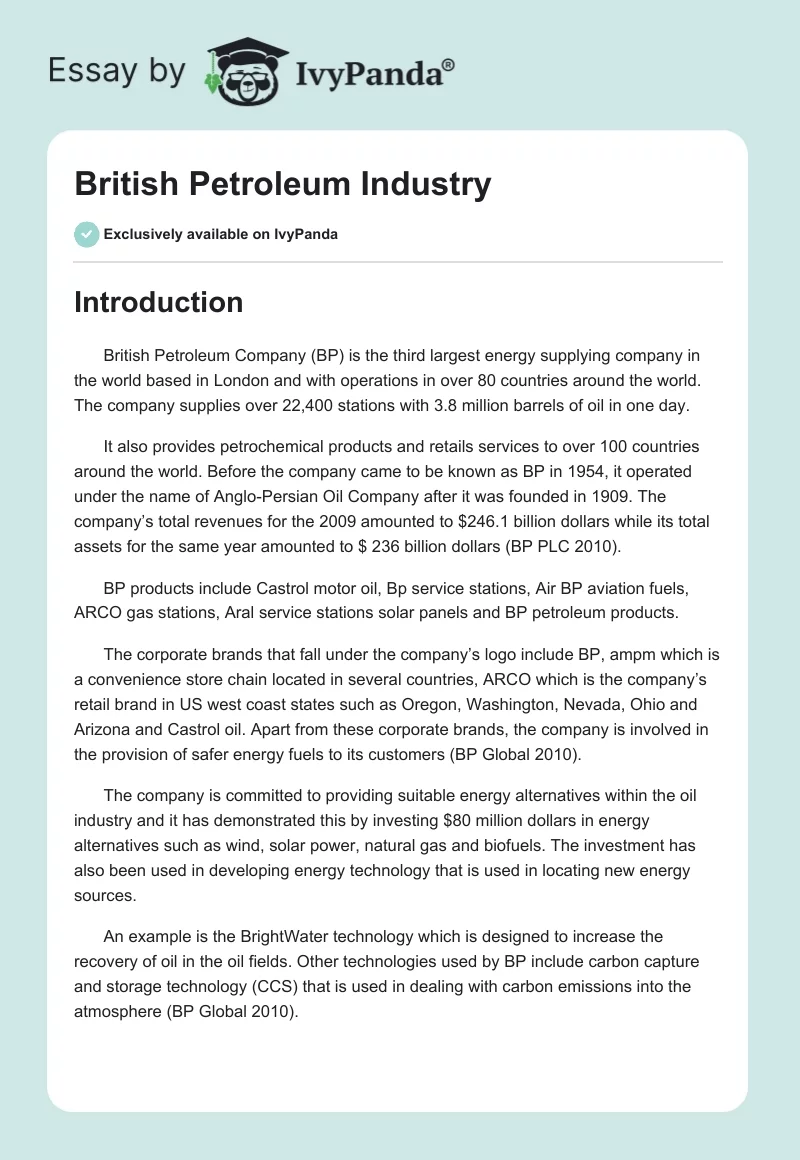 British Petroleum Industry. Page 1