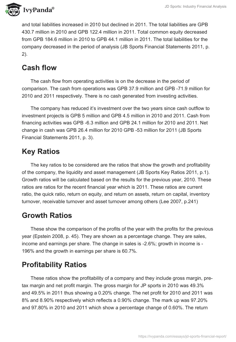 JD Sports: Industry Financial Analysis. Page 2
