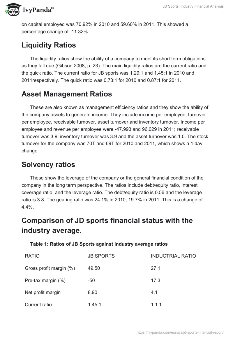 JD Sports Industry Financial Analysis 1114 Words Report Example