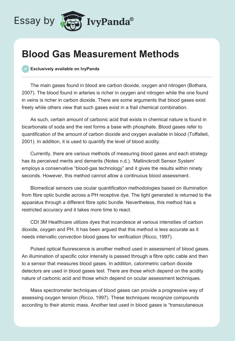 Blood Gas Measurement Methods. Page 1