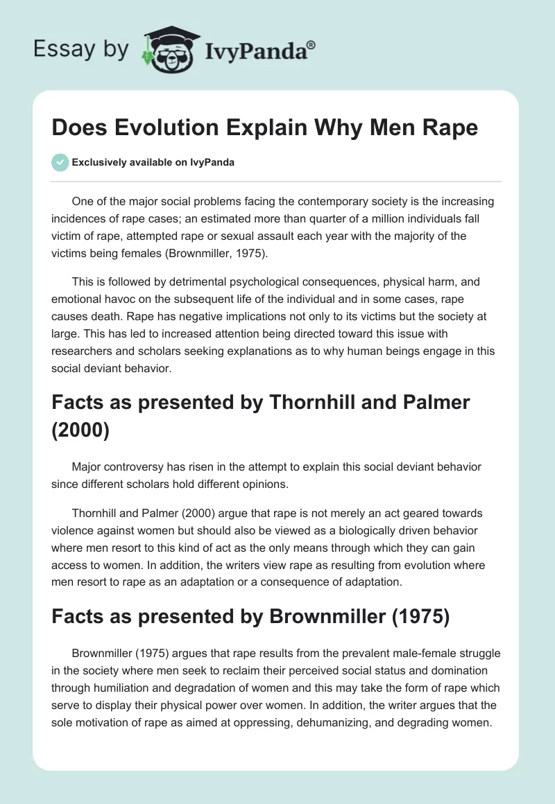 Does Evolution Explain Why Men Rape. Page 1