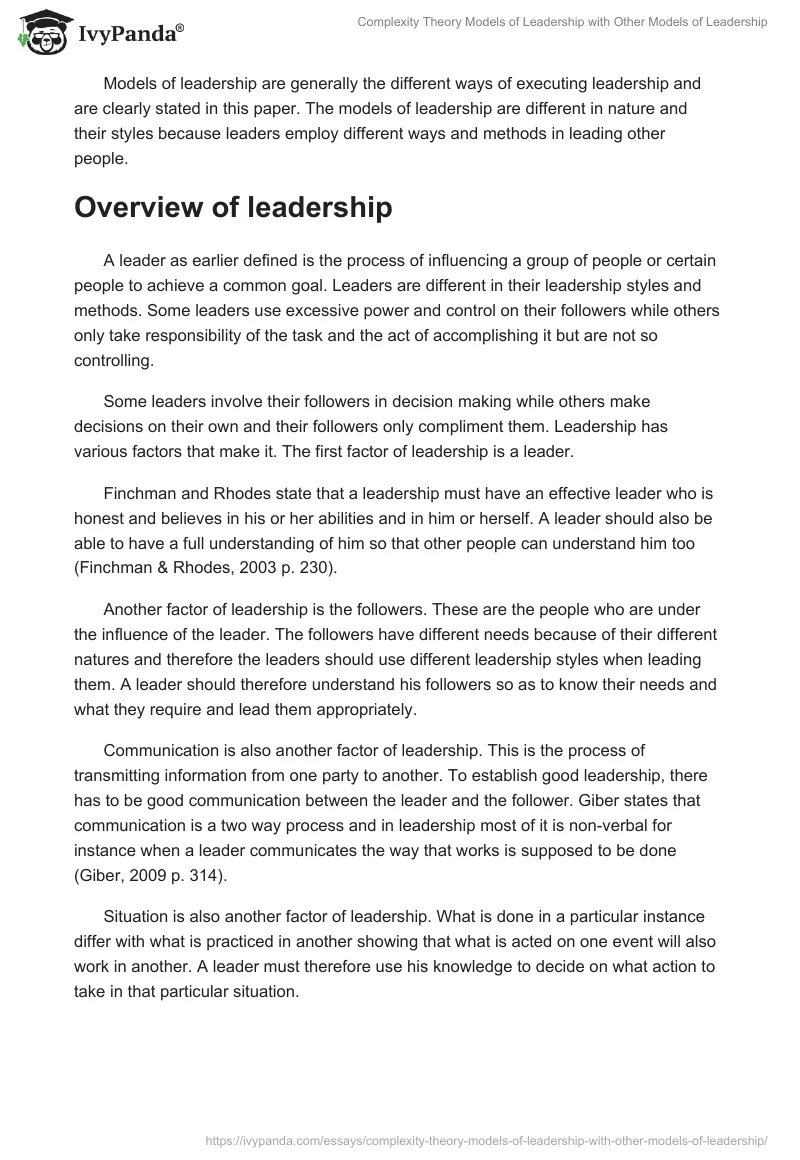 Complexity Theory Models of Leadership with Other Models of Leadership. Page 2