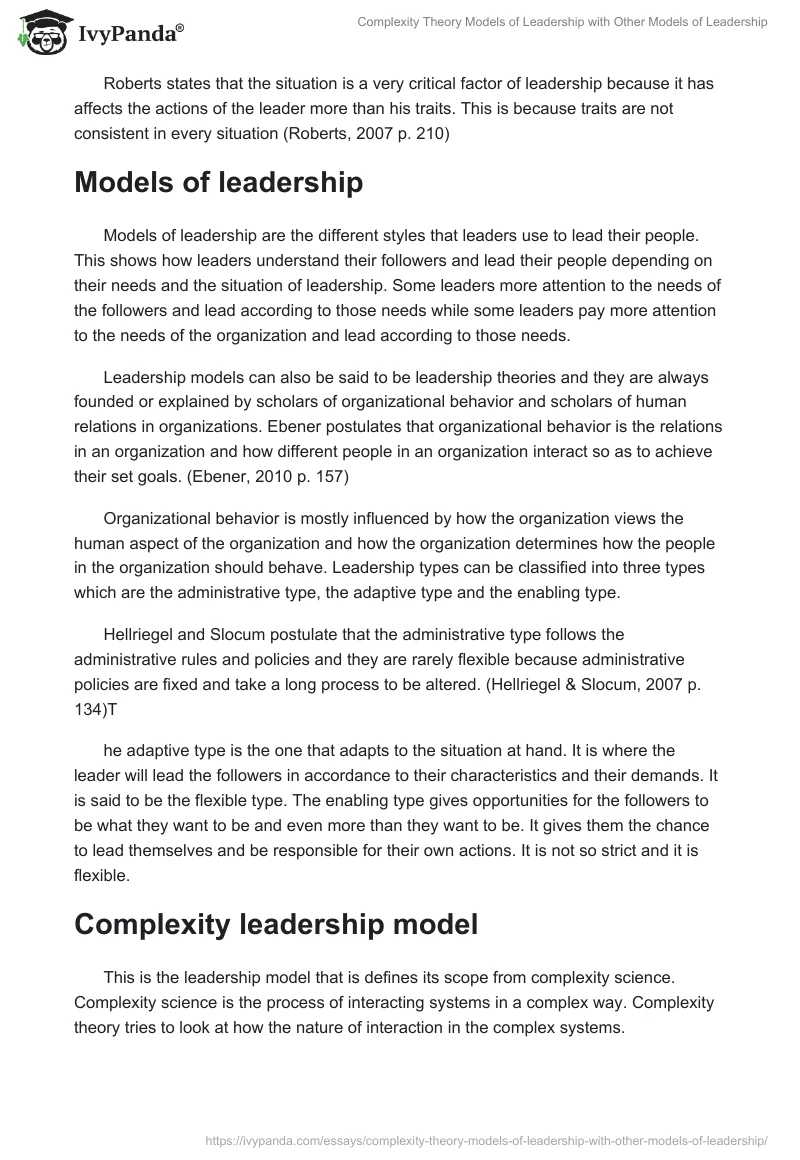 Complexity Theory Models of Leadership with Other Models of Leadership. Page 3