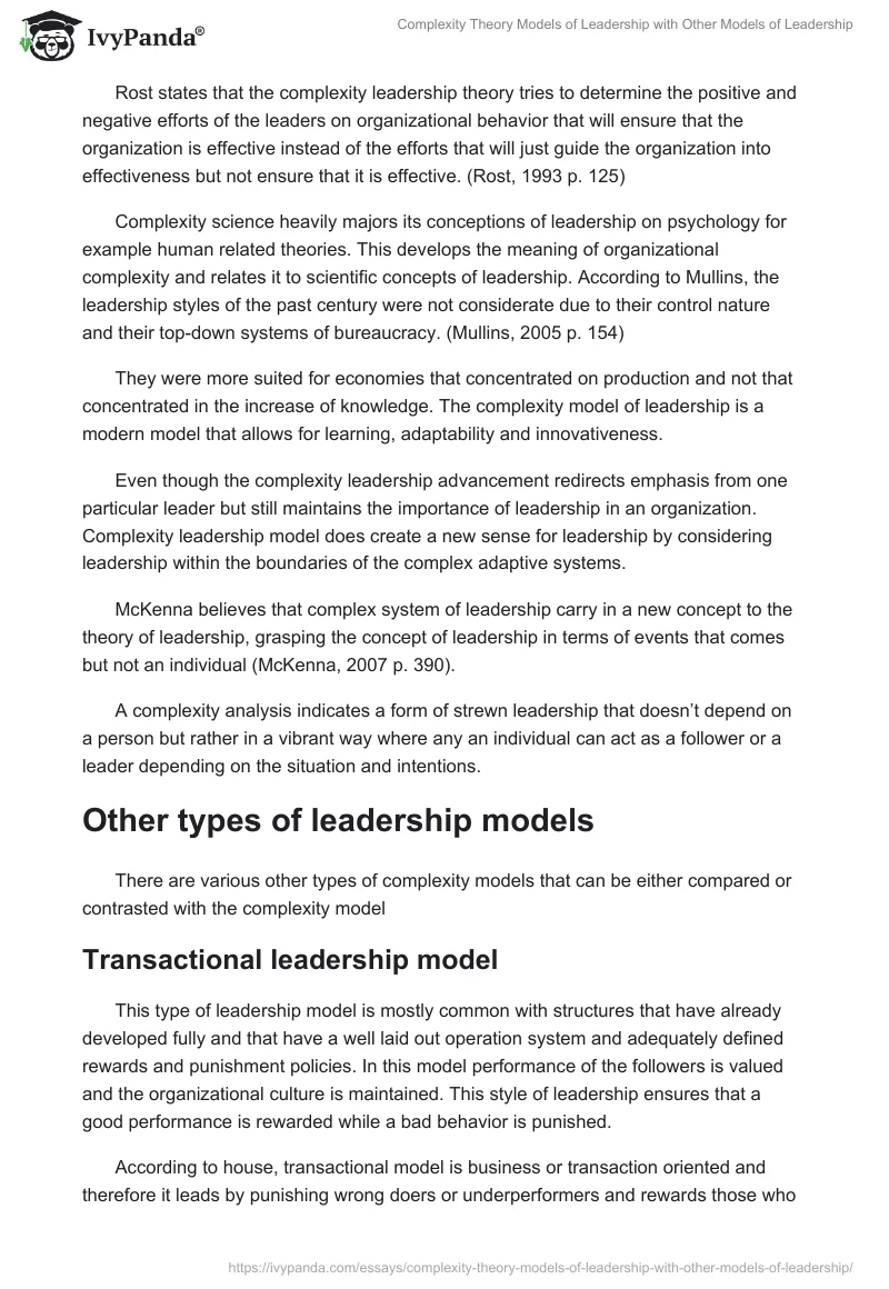 Complexity Theory Models of Leadership with Other Models of Leadership. Page 4