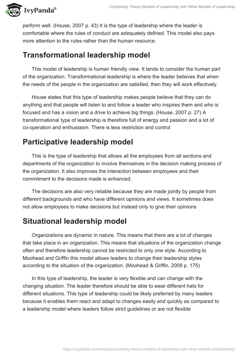 Complexity Theory Models of Leadership with Other Models of Leadership. Page 5