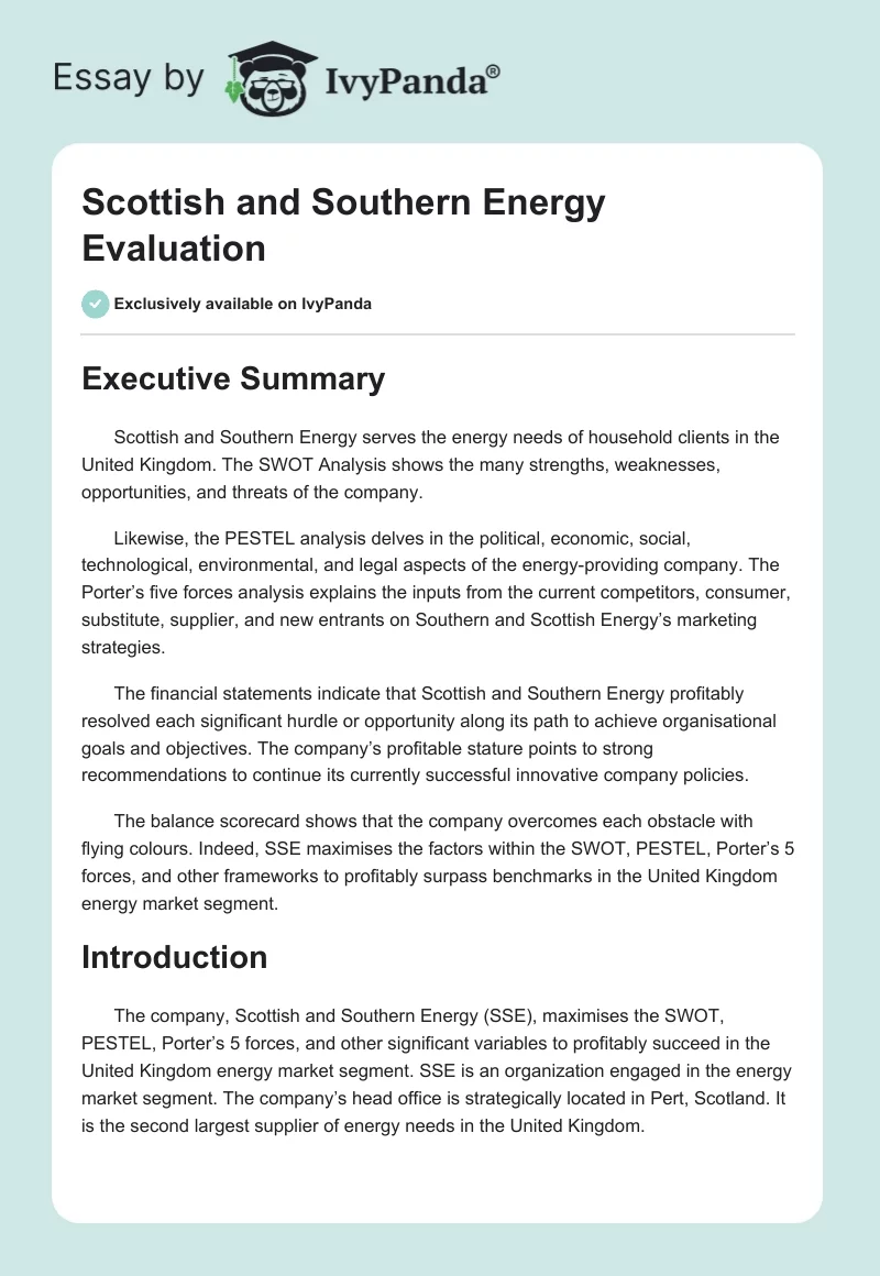 Scottish and Southern Energy Evaluation. Page 1