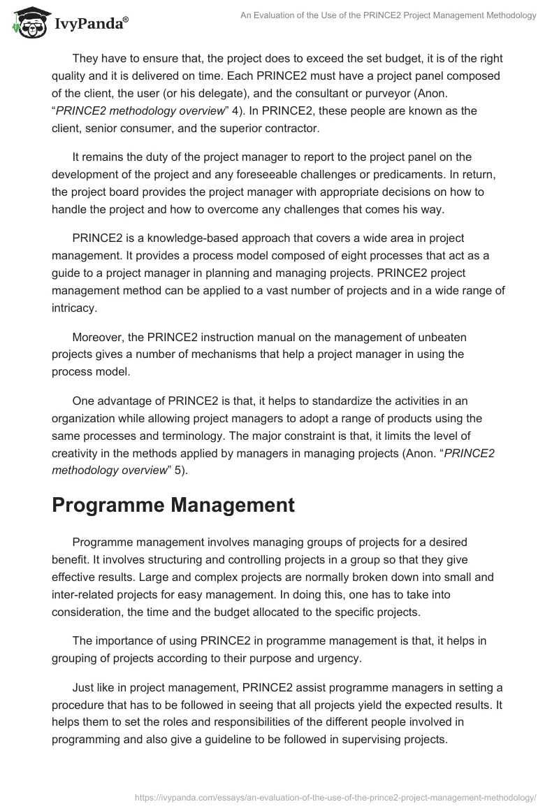 An Evaluation of the Use of the PRINCE2 Project Management Methodology. Page 3