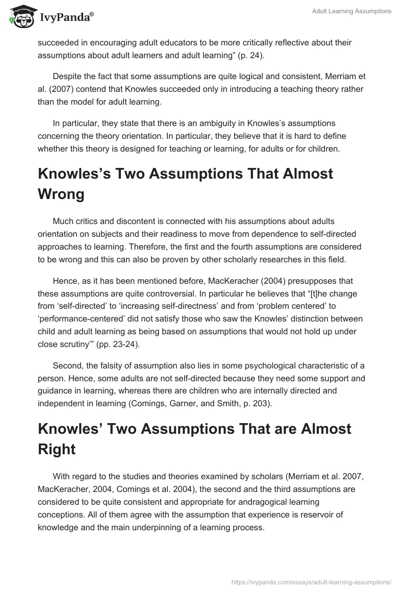 Adult Learning Assumptions. Page 2