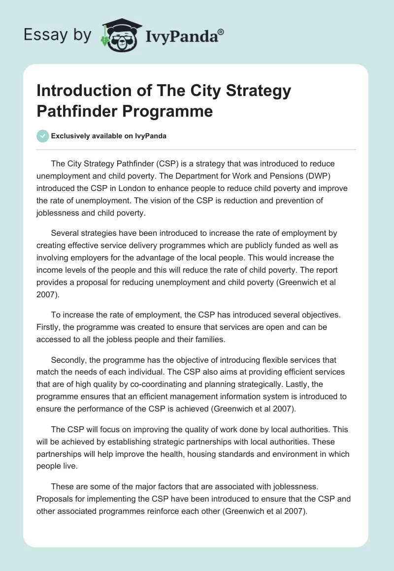 Introduction of The City Strategy Pathfinder Programme. Page 1
