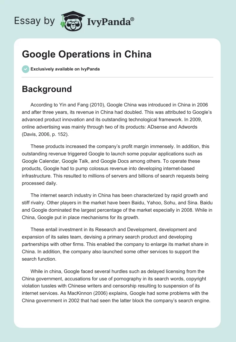 Google Operations in China. Page 1