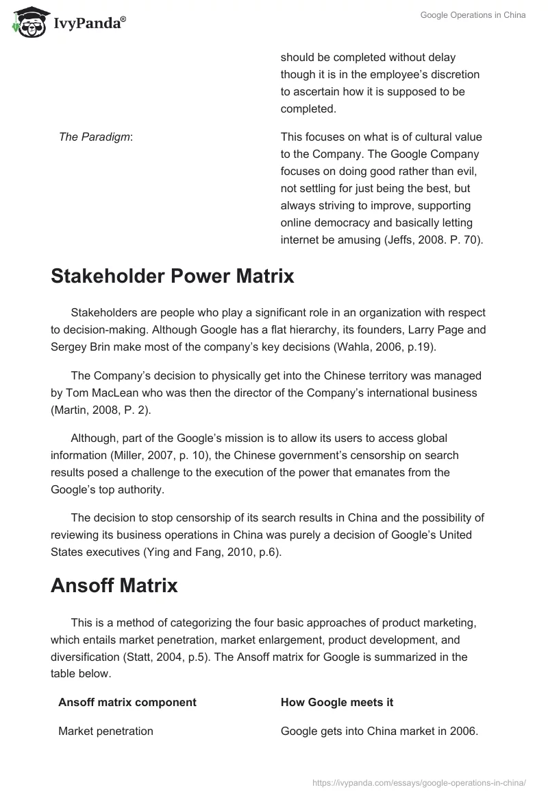 Google Operations in China. Page 4
