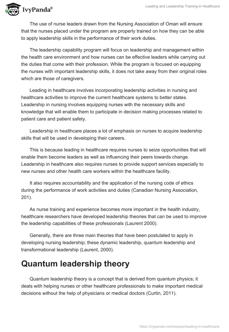 Leading and Leadership Training in Healthcare. Page 5