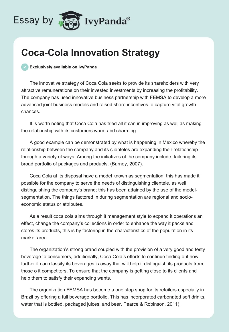 Coca-Cola Innovation Strategy. Page 1