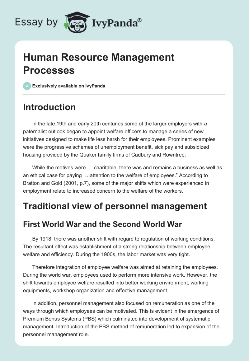 Human Resource Management Processes. Page 1