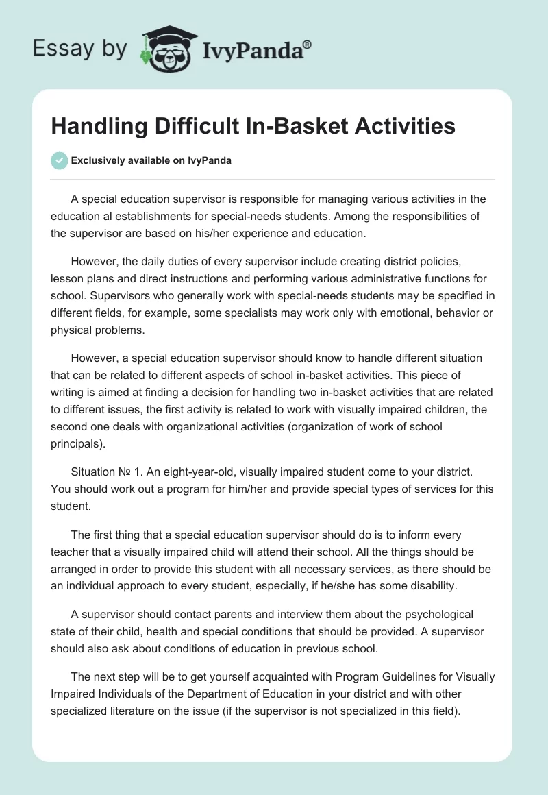 Handling Difficult In-Basket Activities. Page 1