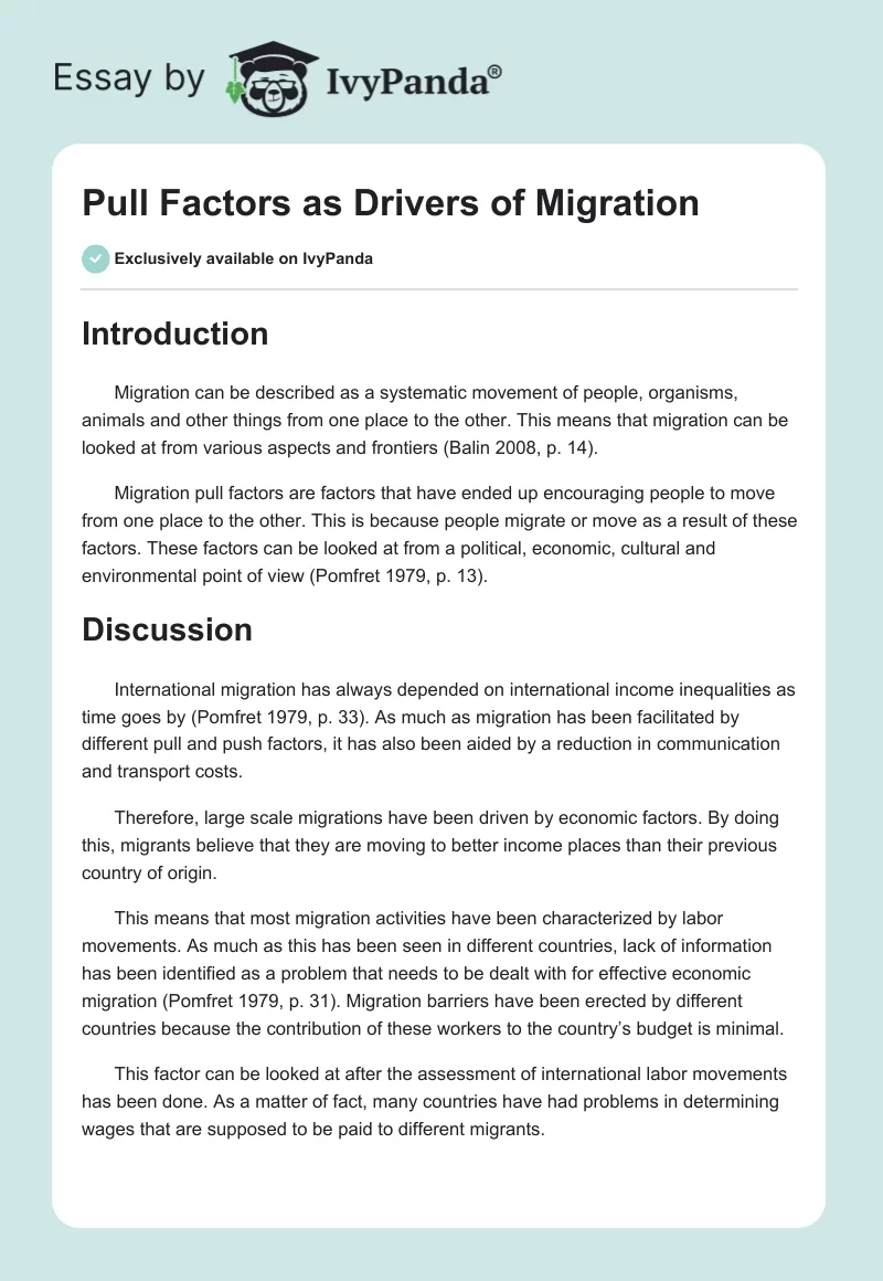 Pull Factors as Drivers of Migration. Page 1