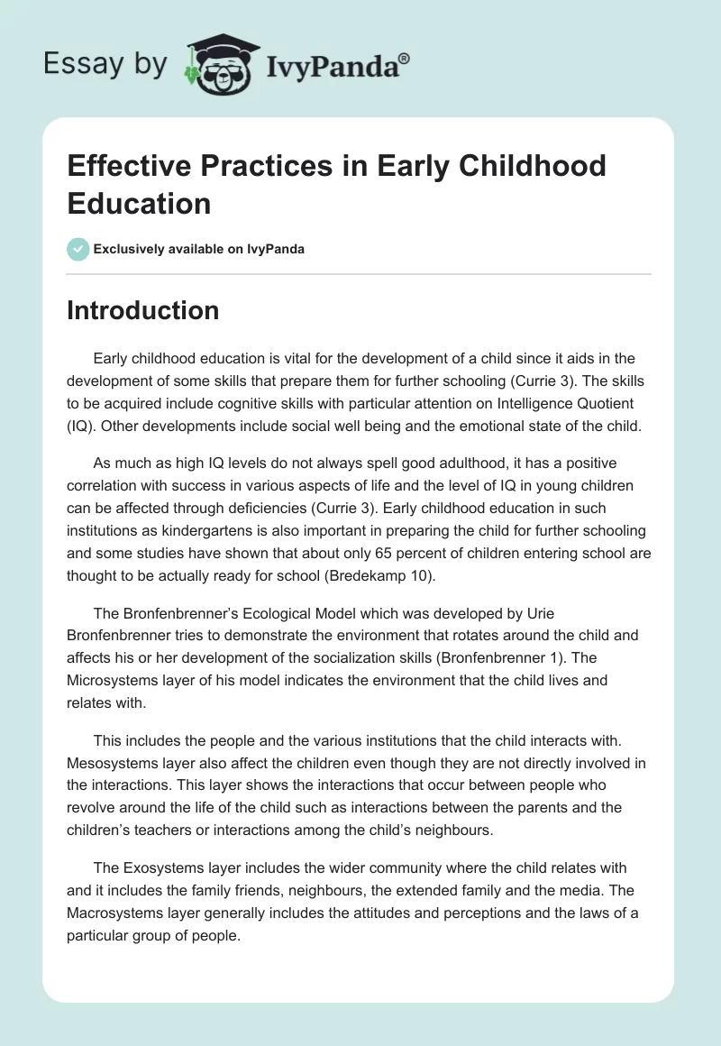 Effective Practices in Early Childhood Education. Page 1