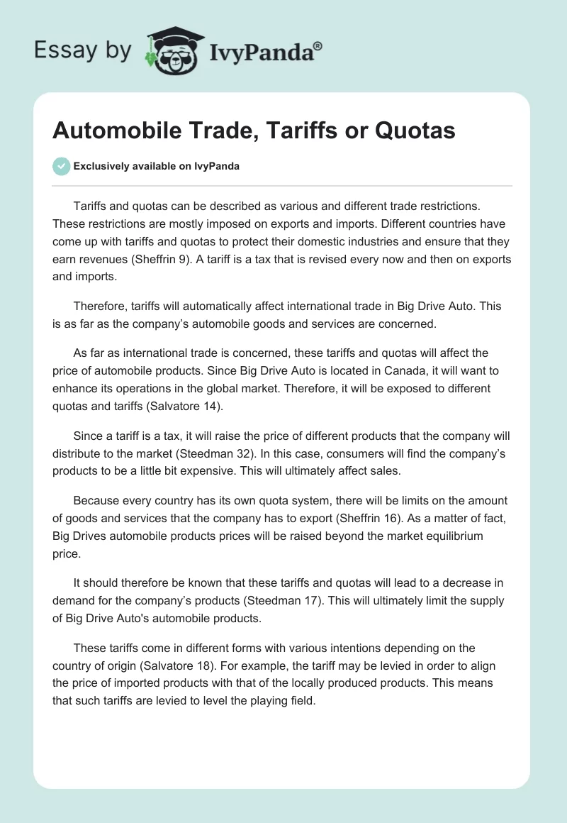 Automobile Trade, Tariffs or Quotas. Page 1