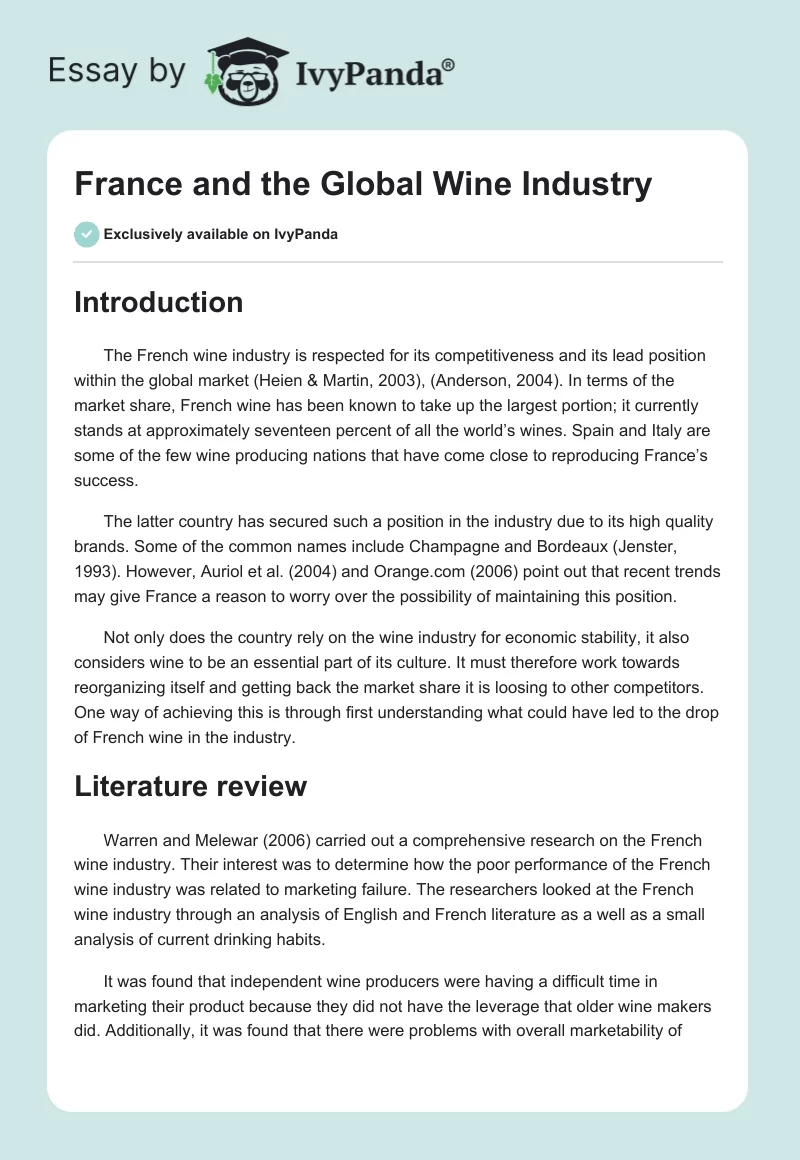 France and the Global Wine Industry. Page 1