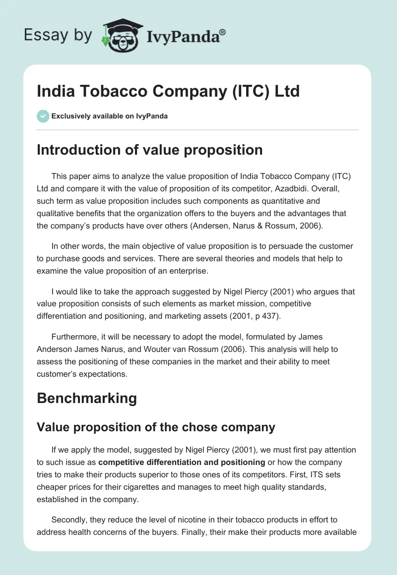 India Tobacco Company (ITC) Ltd. Page 1