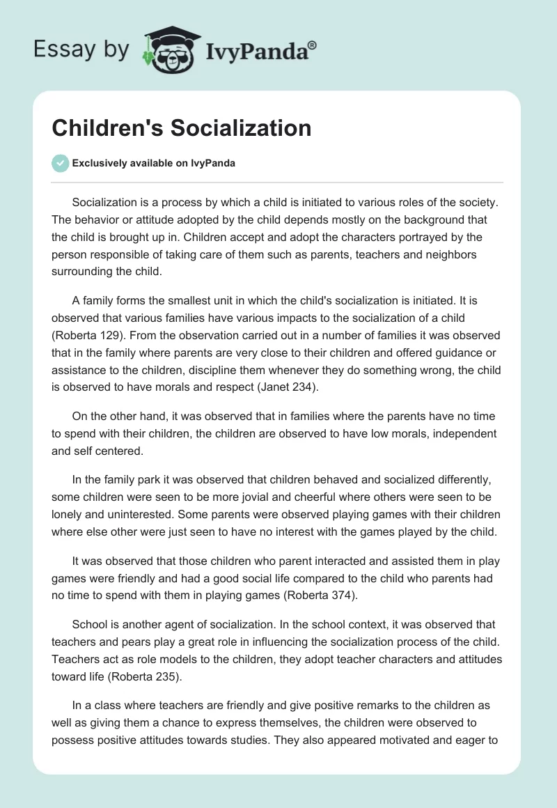 Children's Socialization. Page 1