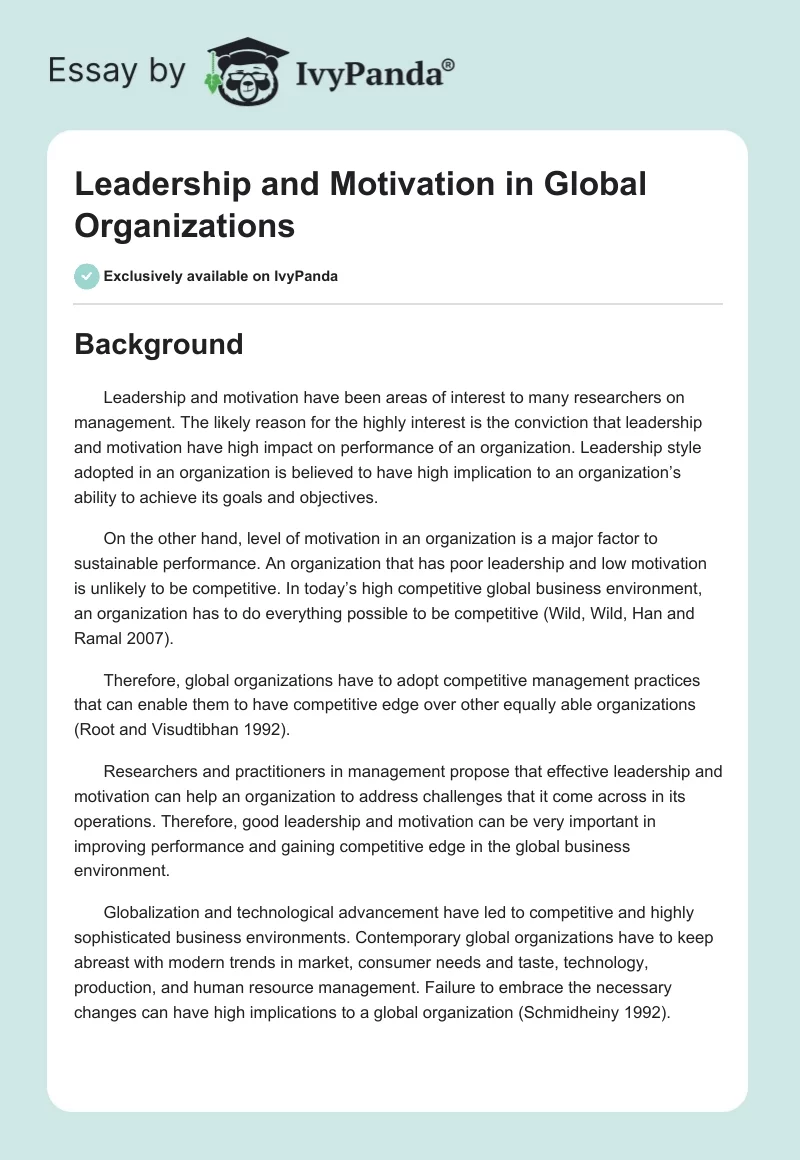 Leadership and Motivation in Global Organizations. Page 1