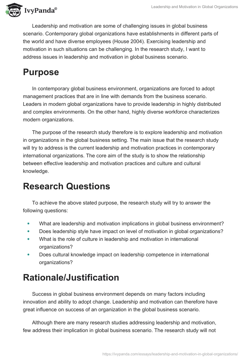 Leadership and Motivation in Global Organizations. Page 2