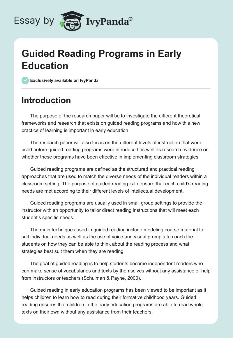 Guided Reading Programs in Early Education. Page 1