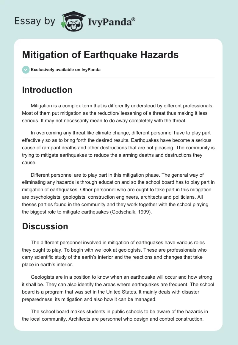 Mitigation of Earthquake Hazards. Page 1