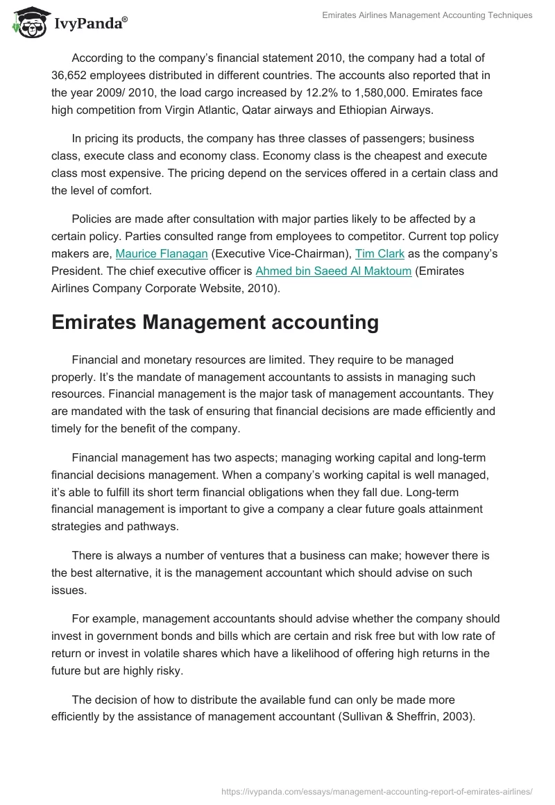 Emirates Airlines Management Accounting Techniques. Page 2