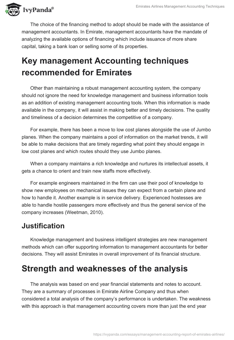 Emirates Airlines Management Accounting Techniques. Page 5