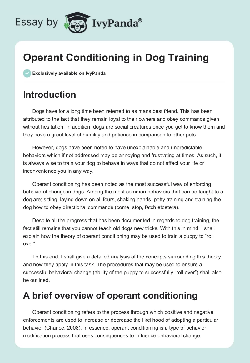 Operant Conditioning in Dog Training. Page 1