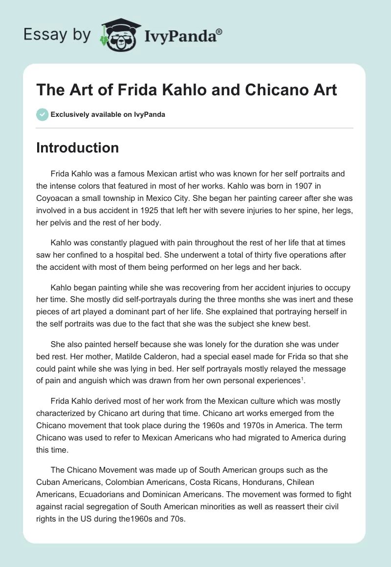 The Art of Frida Kahlo and Chicano Art. Page 1