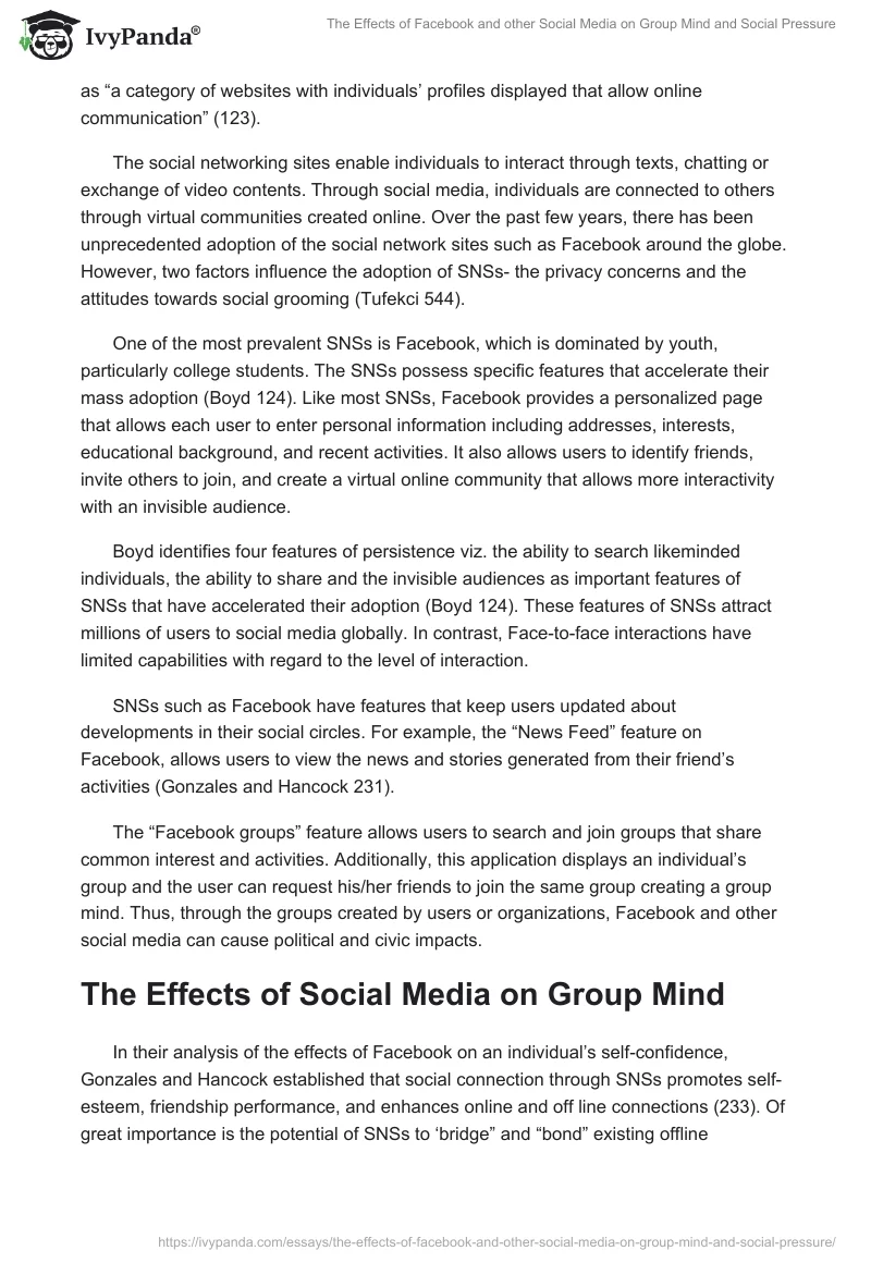 The Effects of Facebook and Other Social Media on Group Mind and Social Pressure. Page 2