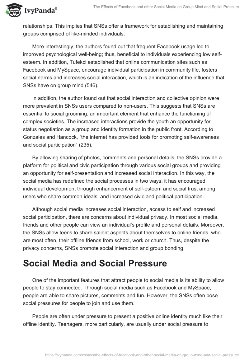 The Effects of Facebook and Other Social Media on Group Mind and Social Pressure. Page 3