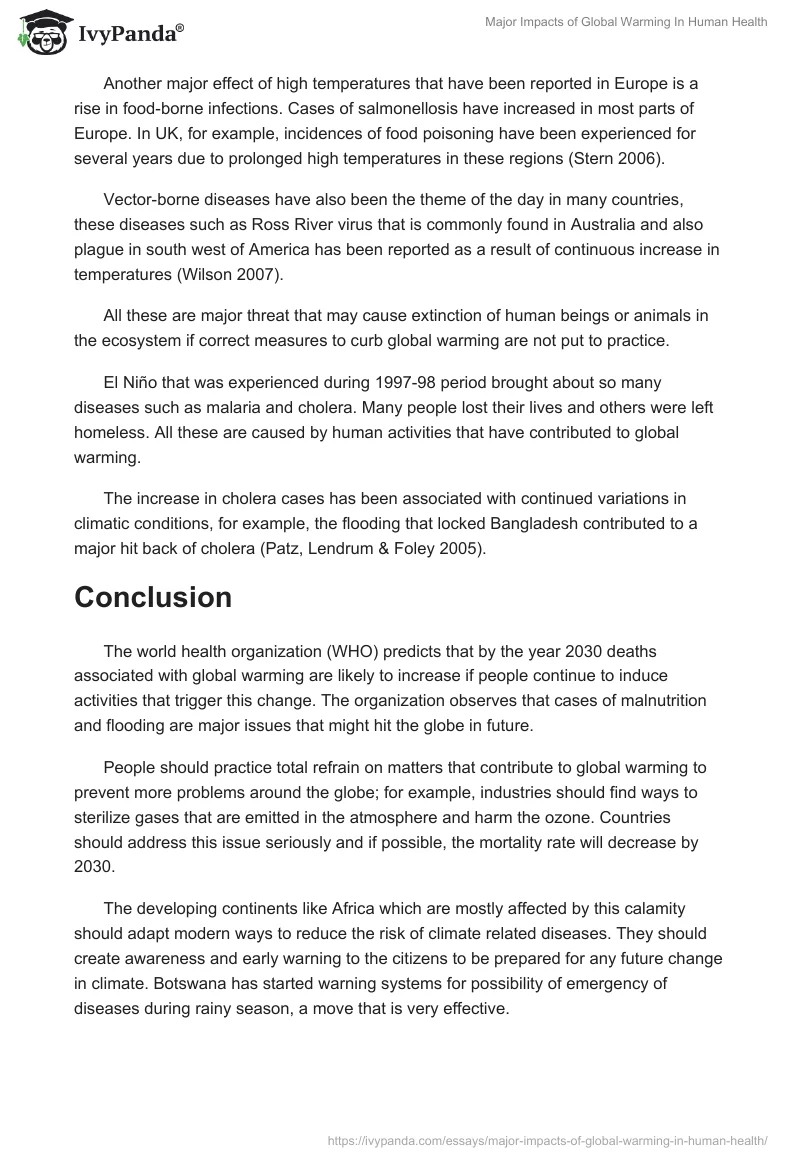 Major Impacts of Global Warming In Human Health. Page 3