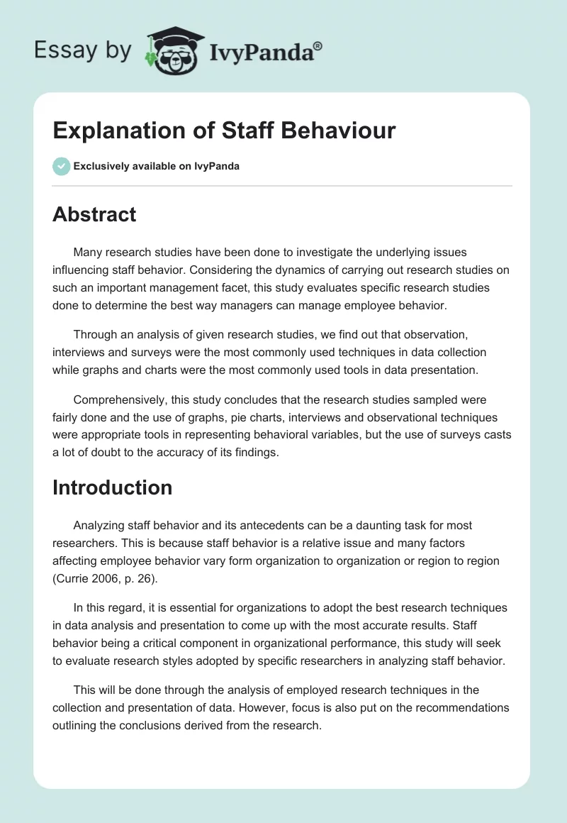 Explanation of Staff Behaviour. Page 1