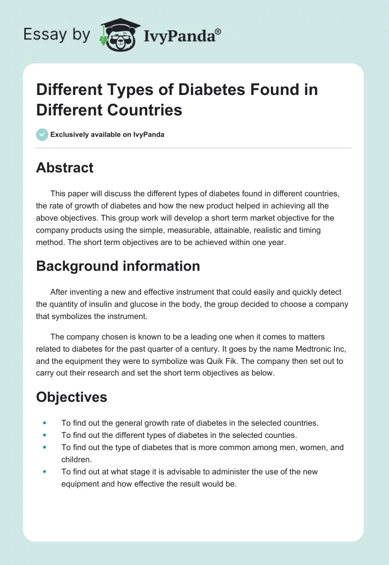 Different Types of Diabetes Found in Different Countries. Page 1